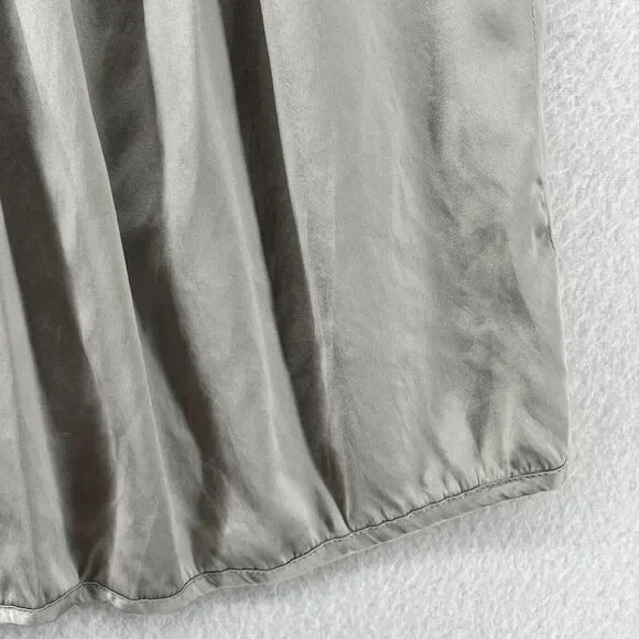 CHAIKEN PROFILE Top 0 XS Stretch Silk Satin Pleated Cap Sleeve Gray Silver USA - Picture 8 of 14